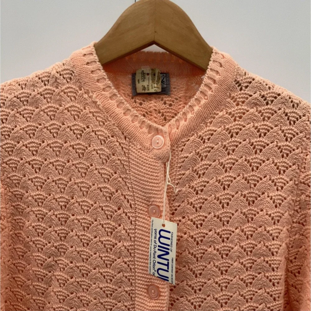 Vintage Wintuk Cardigan Sweater‎ Womens Medium Peach Button Front Made USA 90s